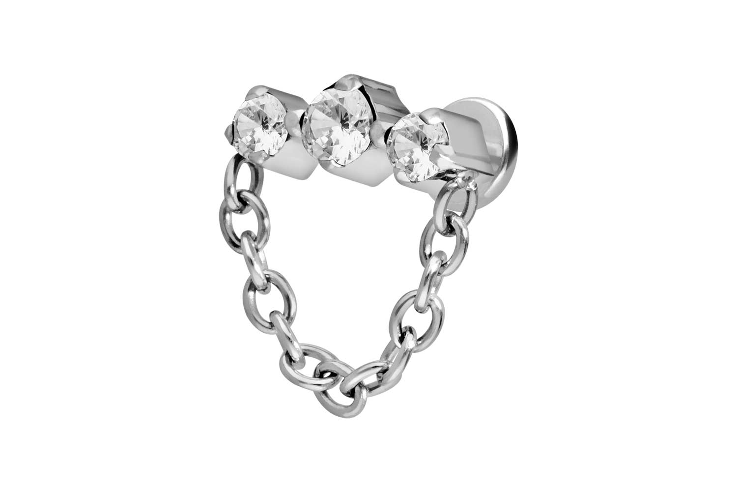 Titan Labret Piercing mit Innengewinde 3 EINGEFASSTE KRISTALLE + KETTE